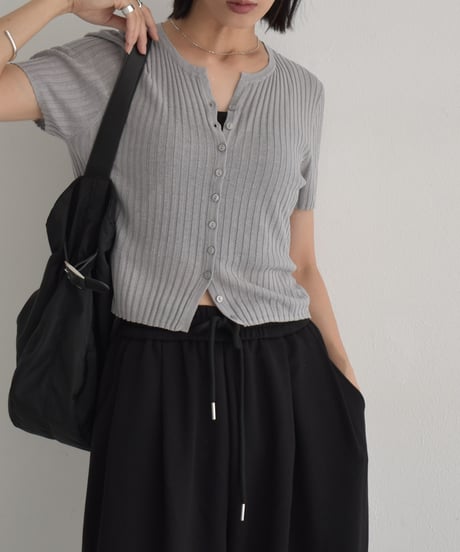 knit-02331　Rib Knit compact Cardigan Off-white Lightgray Darkgray Black