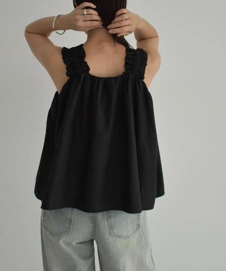 tops-02479　Gathered Tank Blouse White Black