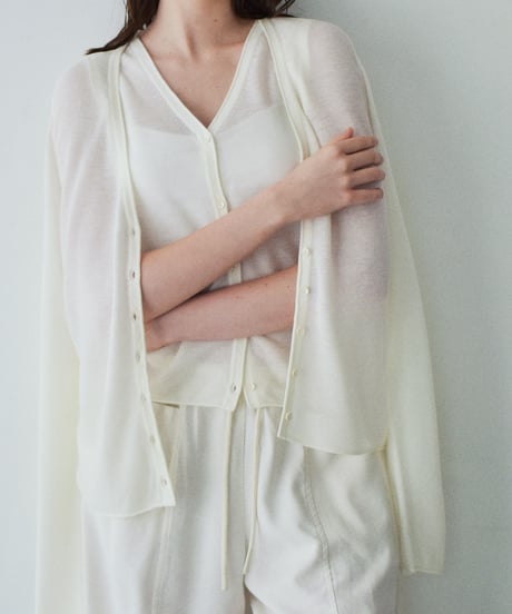 nh-knit-02380 Linen Blend Sheer Knit Cardigan  Ecru Gray Navy