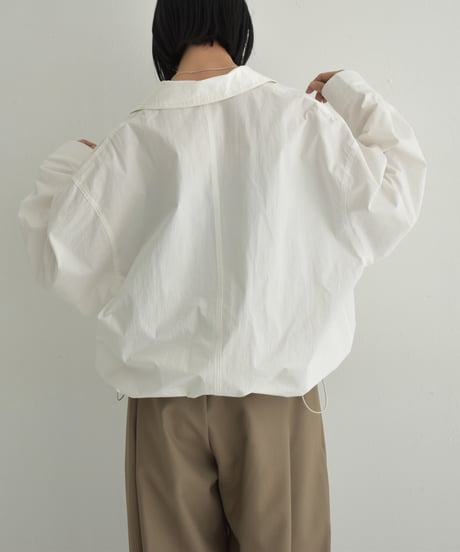 tops-02519　Drawstring Oversized Shirt　White Blue