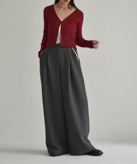 knit-02295　Ribbed One Button Cardigan Off-White Brown Red Charcoal