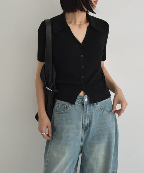 knit-02330  Half Sleeve Skipper Rib Knit  Off White Gray Black