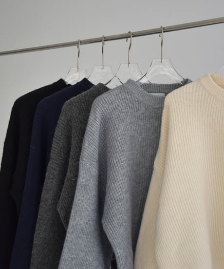 knit-02308　Volume Sleeve Knit Pullover Off-White Light-Gray Dark-Gray  Navy Black