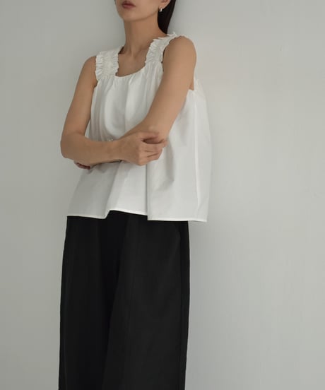 tops-02479　Gathered Tank Blouse White Black