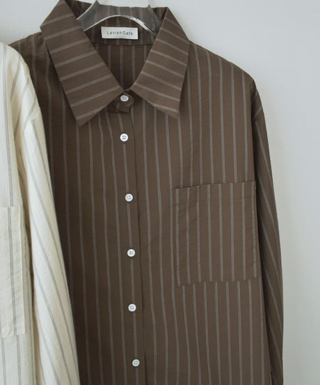 tops-02605 Stripe Shirt Ecru Brown