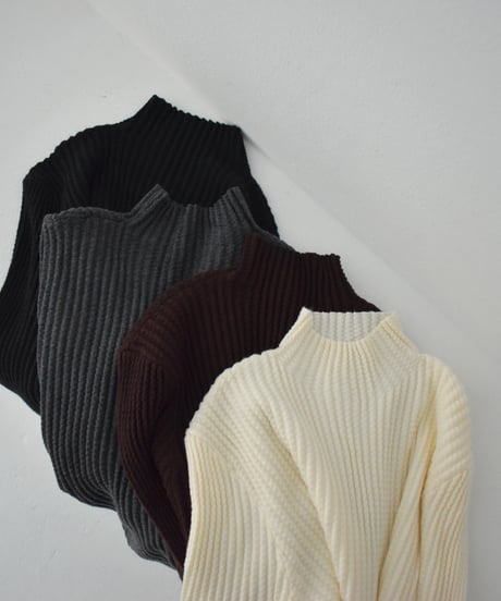knit-02305　Ripple High Neck Knit  Ivory  Brown  Black