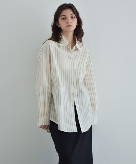 tops-02605 Stripe Shirt Ecru Brown