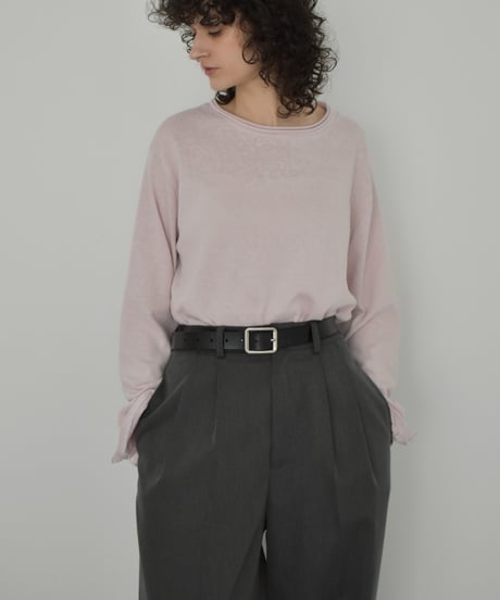 nh-tops-02586 Cuff Sleeve Long Cut-and-Sew Top Ecru Pink
