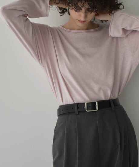 nh-tops-02586 Cuff Sleeve Long Cut-and-Sew Top Ecru Pink