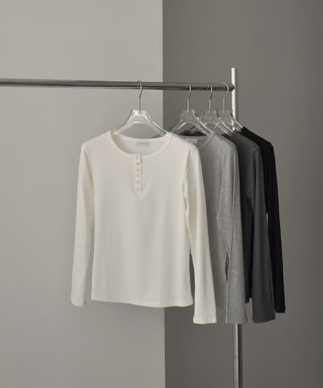 nh-tops-02567　Henry Neck Ribbed Tops  White Gray Dark-Gray Black