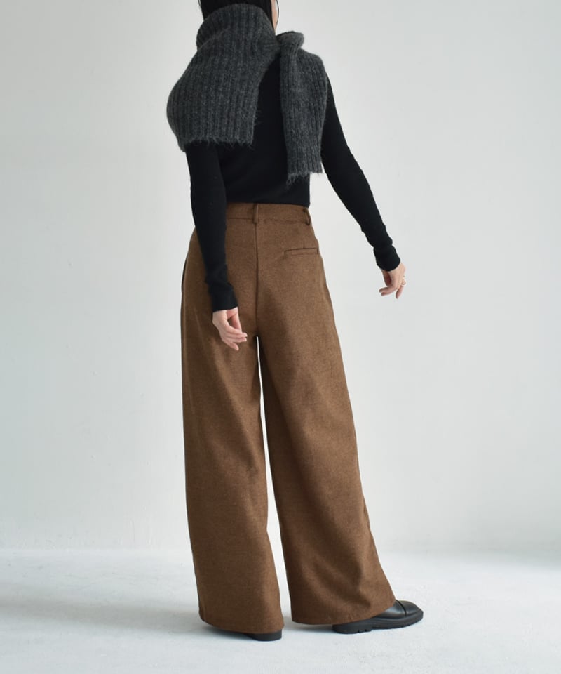 bottoms-02261 Wool Blend Check Tuck Pants Brown