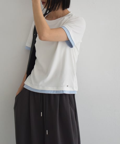 tops-02557　Bicolor-Tee　White Light-blue Heather-gray