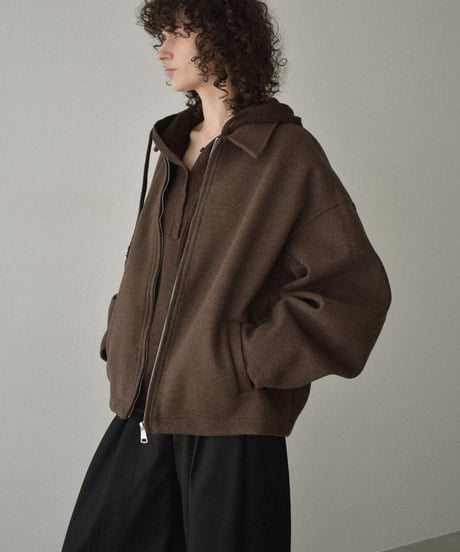 outer-02092　Wool-like Short Zip Blouson Ecru Gray Brown