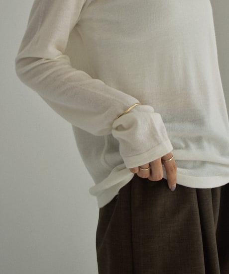nh-knit-02337　Crew Neck Sheer Knit  Ecru Cream Yellow-green Gray Black