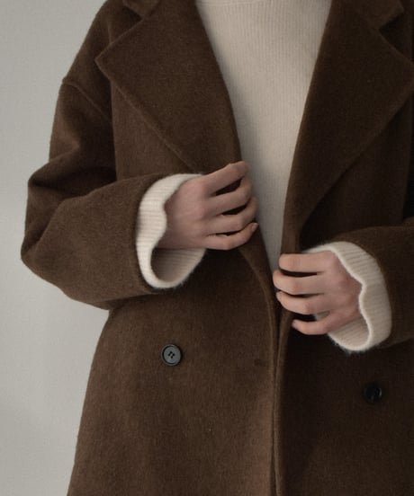 outer-02061　Wool Midi Coat With Reversible Stitching  Ecru Dark-gray Brown