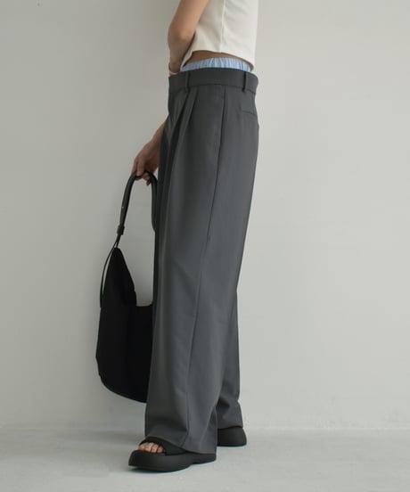 bottoms-12014　Double Waist Tuck Pants Gray