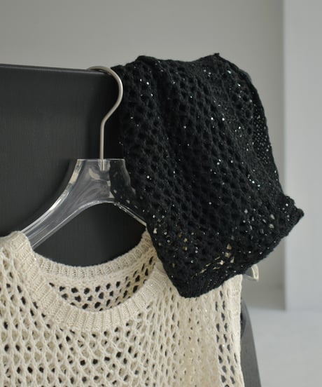 knit-02272　Sequin Mesh Knit Top Ecru Black