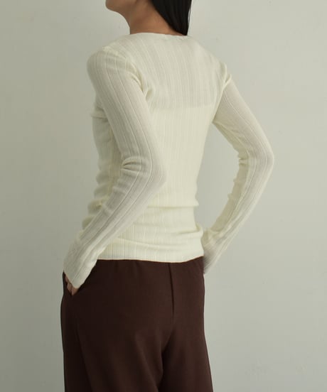 knit-02301　Boat Neck Random Ribbed Knit Off-White Gray