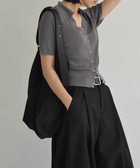knit-02330  Half Sleeve Skipper Rib Knit  Off White Gray Black