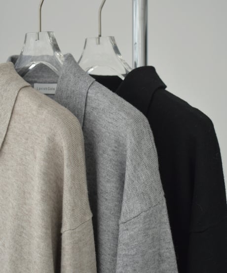 knit-02357  High-gauge Shirt Knit Top  Oatmeal Gray Black
