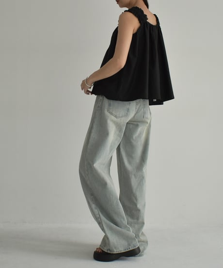 tops-02479　Gathered Tank Blouse White Black