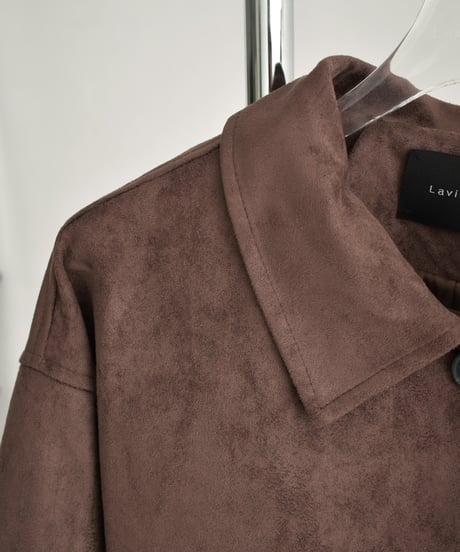 jacket-02024 Faux Suede Mid-Length Outer  Camel Brown