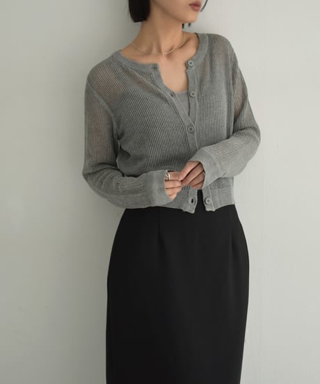knit-02320　Compact Cardigan With Camisole Ecru Gray Turquoise