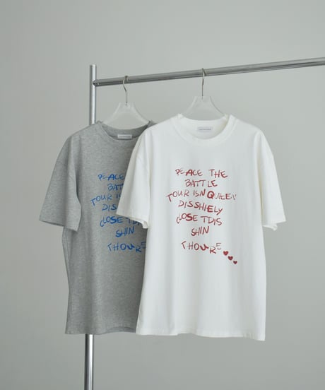 tops-02606 Wrap Knit Attached Message T-Shirt   White Gray