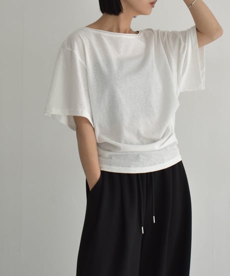 tops-02552　Waist Tuck Tee　White Black