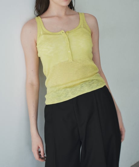 nh-knit-02383  Henley Neck Sheer Tank Ecru Yellow Blue Gray Black