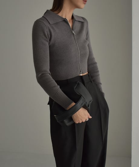 knit-02257　Double Zip Compact Ribbed Knit　Sax　Grey