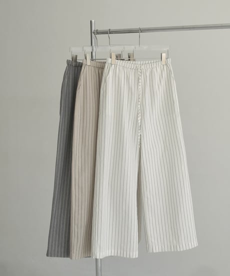 bottoms-02278　Linen Blend Striped Wide Pants　White Gray Beige