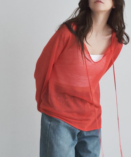 nh-knit-02379 Key Neck Sheer Loose Knit Ice Blue Navy Red