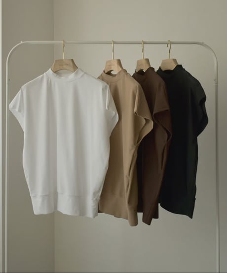 swim-04004　Made in Japan Mock Neck Rash Guard　White　Beige　Brown　Black