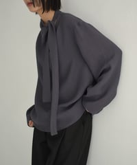 tops-02520 Asymmetrical Bowtie Blouse  Ecru Charcoal