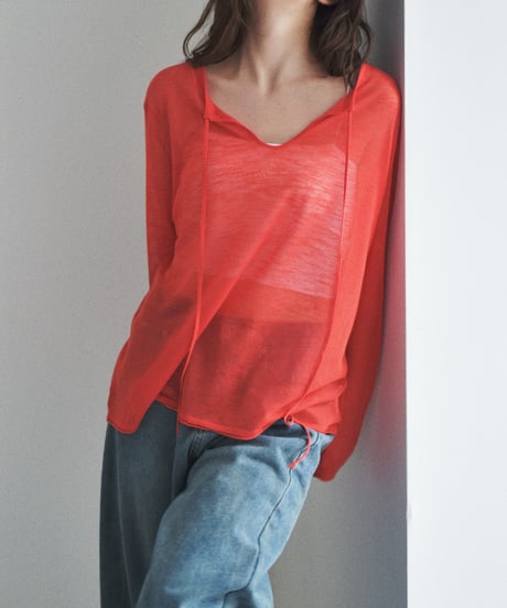 nh-knit-02379 Key Neck Sheer Loose Knit Ice Blue Navy Red