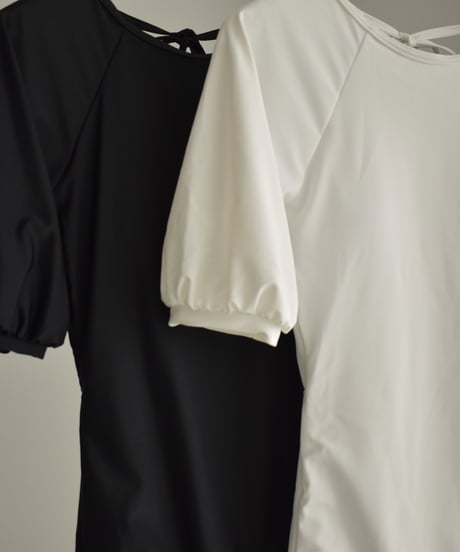 swim-02457　Puff Sleeve One Piece Swimwear　Off-White　Black