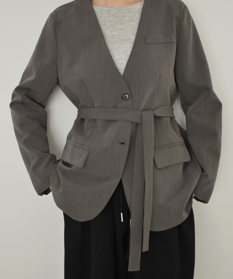 jacket-02027 No-collar Jacket  Gray Brown