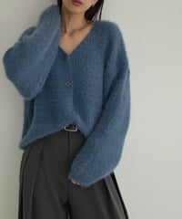 knit-02289　Shaggy Knit Cardigan Blue Gray Black