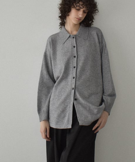 knit-02357  High-gauge Shirt Knit Top  Oatmeal Gray Black