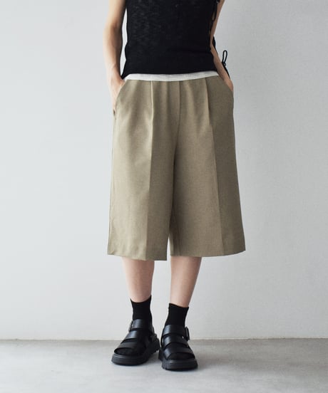bottoms-04050　Made in Japan linen-like wrinkle-resistan, cool-to-the-touch shorts　Khaki Beige  Black