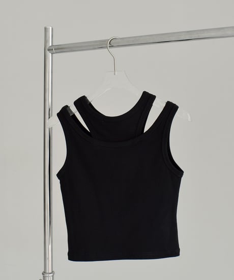 tops-02496　Layered Design Tank Top White Black