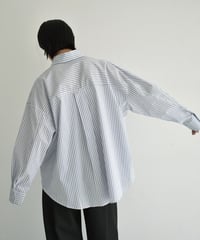 tops-02521　Oversized Striped Shirt  White Navy