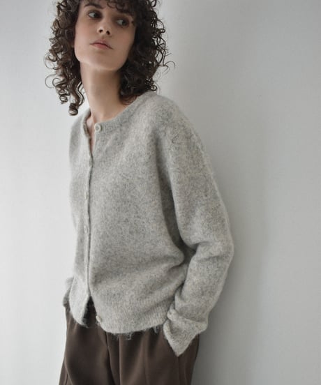 knit-02352　Crew Neck Knit Cardigan  Light-Gray Charcoal