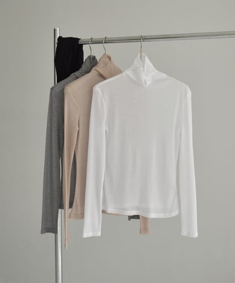tops-02524 Sheer Turtleneck Top White Beige Gray Black