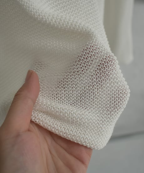 knit-02278　Boat Neck Mesh Knit White Black