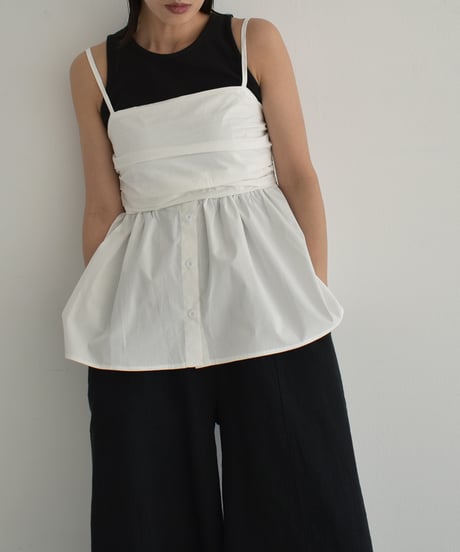 tops-02464　Camisole Blouse White Black