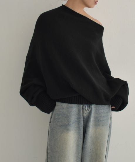 knit-02294　Loose Dolman Knit Off-White Gray Black