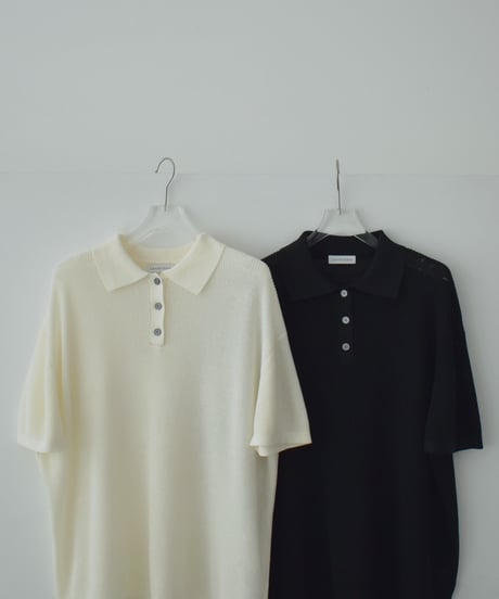 knit-02382 Polo Collar Knit Pullover Ecru Black