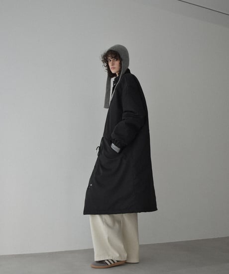 outer-02093　Padded Long Coat with Volume  Greige  Black